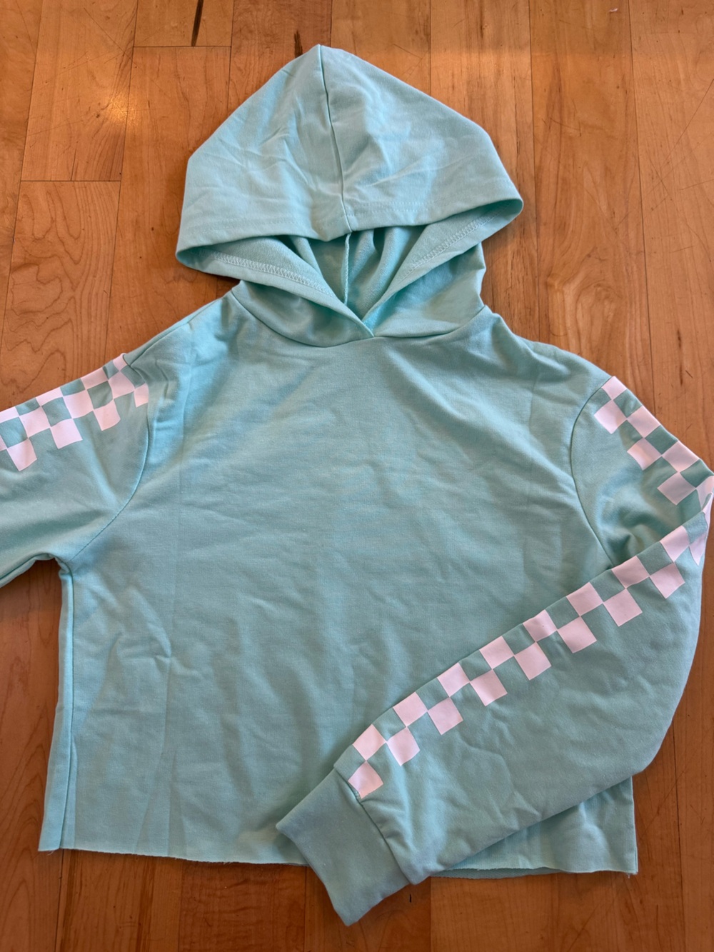Kids Mint Green Hoodie with White Checker Accent